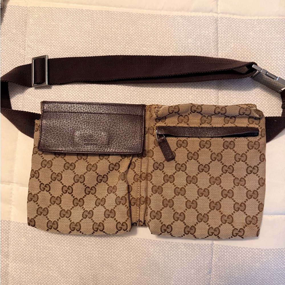 Gucci Beige and Dark Brown GG Belt Bag
